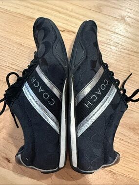 Coach Jayme Black Sneakers with Silver Stripes